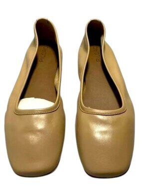 NEW ANTHROPOLOGIE X PILCRO Size 8-8.5 Slip On Tan Ballet Flats Leather Comfort